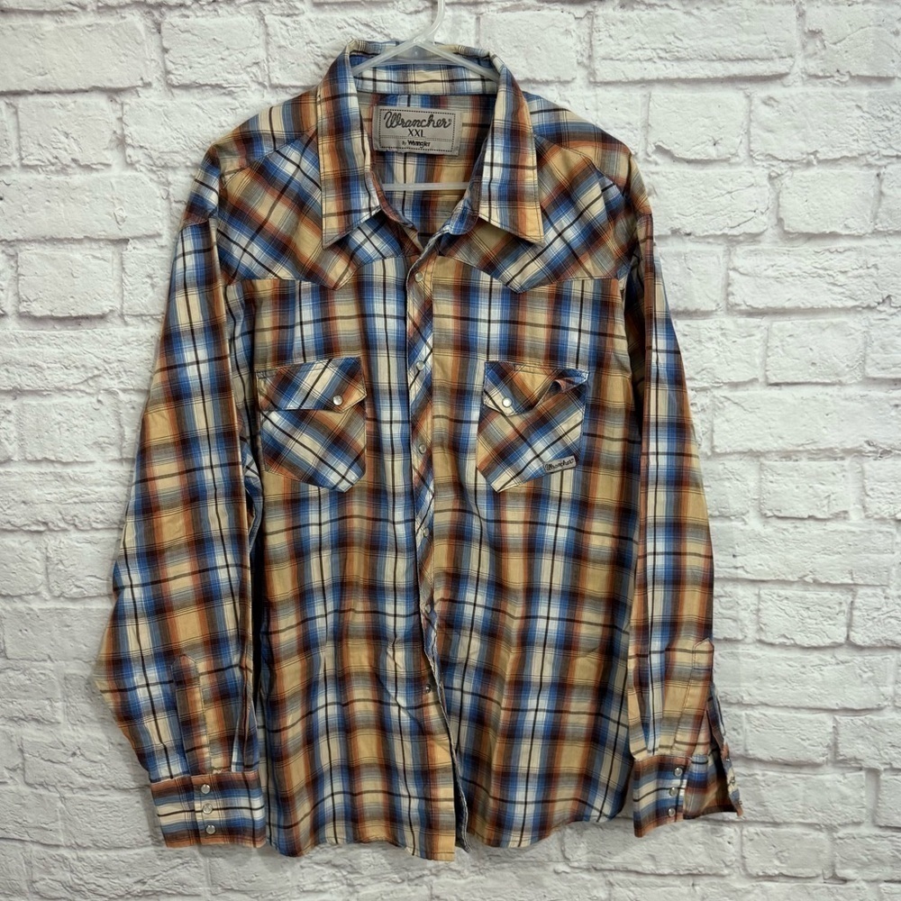 VTG Wrangler Wrancher Mens XXL Western Pearl Snap Button Down Plaid Long Sleeve
